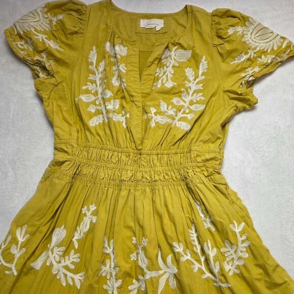 M By Anthropologie The Somerset printed maxi dress yellow embroidered flowers 2 - Picture 4 of 12